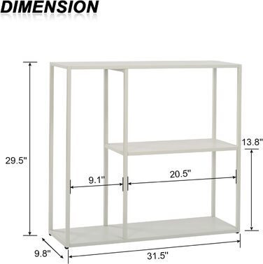 Консольний стіл HDANI, Журнальний столик, Сучасний диванний столик, 3 полиці, Метал, Вітальня, Передпокій, 802575см, Білий