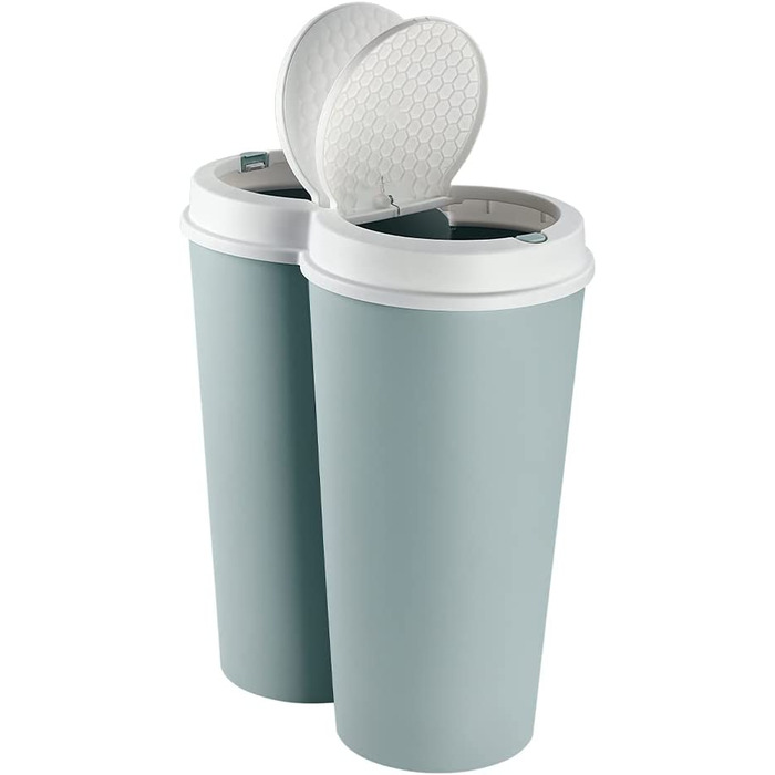 Сміттєвий кошик Deuba 50L, подвійна система поділу на 2 відсіки, 2x25l, автоматична кухонна сміттєва корзина з кнопками, сміттєва корзина для сміття (зелений)