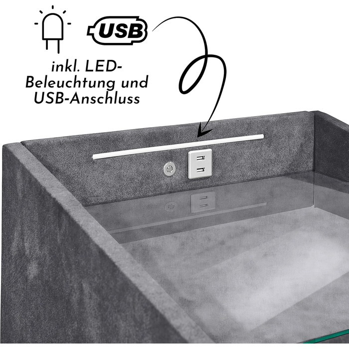 Тумбочка Stella Trading MOON, Антрацит - Тумба з USB & LED - 47x646 см