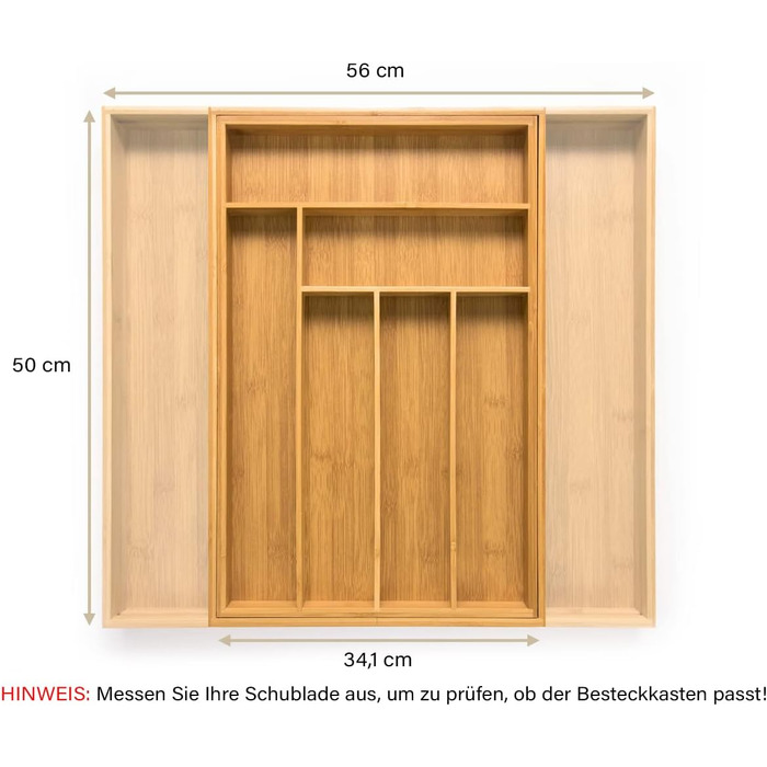 Ящик для столових приладів budu 50 (50 см) з бамбука-Система розташування кухонних ящиків-Ящик для столових приладів з бамбука-висувний-Органайзер для кухонних ящиків-Органайзер для кухні