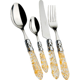 Набір столових приборів Bugatti Aladdin 24 шт. з нержавіючої сталі 18/10, хромуванням та ручками з ефектом перламутру. Комплект на 6 осіб: 6 ложок, 6 виделок, 6 ножів та 6 чайних ложок (з трубочками для напоїв).