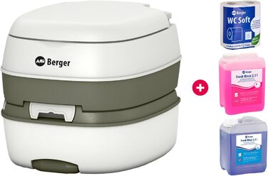 Туалет портативний BERGER Bio: компактний, легкий, з баком для відходів | Ідеальний для кемпінгу та подорожей | Стартовий набір Deluxe