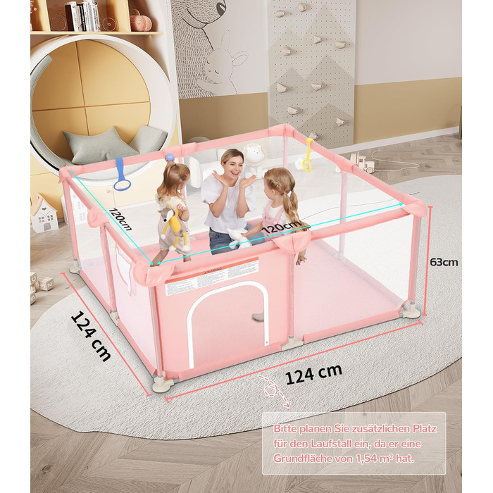 Дитячий манеж Dripex 124x124 см з дихаючою сіткою, сірий. Манеж для ігор, безпечний, з тканини Oxford 210D