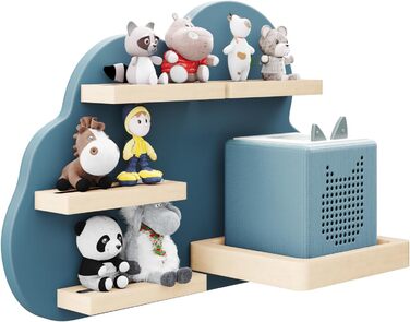 Полиця Tonie, дисплей для колонок і фігурок (настінна полиця для дитячої кімнати з дерева FSC, вміщує коробку Tonie і безліч фігурок Tonie з магнітами, красивий дизайн хмари, світло-блакитний колір)