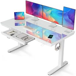 Стол Claiks з регулюванням висоти, 140x60 см, електричний, з склою, для офісу та дому (білий)