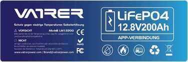 Літієва батарея VATRER POWER LiFePO4 12V 100AH з низькотемпературним відключенням і літієвою батареєю глибокого циклу 100A BMS 5000 1280 Вт для автофургонів, кемпінгу, човнів, сонячних домашніх систем (12V200Ah з самонагріванням)