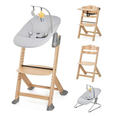 Дитячий стільчик Kinderkraft ENOCK 3 в 1 (6 міс - 10 років), сірий. Регулювання спинки, знімний бампер та ремінь безпеки