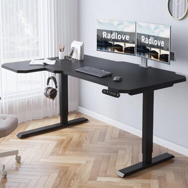 Електричний кутовий стіл Radlove 150 см з регулюванням висоти, 4 пам'яті, стільниця 2-х секційна, з'єднувальна панель (78 x 150 см, чорний)