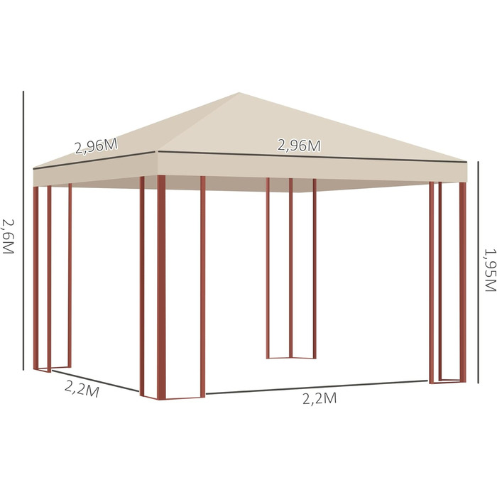 Павільйон Outsunny 2,96 х 2,96 м Намет для вечірок, садовий павільйон, садовий намет, пивний намет з сітками від мух, до 15 осіб, для саду, двору, сталевий, поліестеровий, бежевий