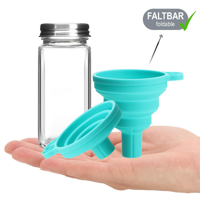 Набір баночок для спецій Com-Four® [Квадратні - 24 шт. | 120 мл] з етикетками та воронками, ручка для маркування, щітка для чищення (24 шт. з аксесуарами)