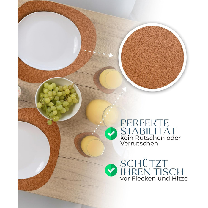 Набори серветок для столу, 4 шт. – екологічні, стійкі та нековзні – преміум шкіра, Made in Germany (Modern, Bison)