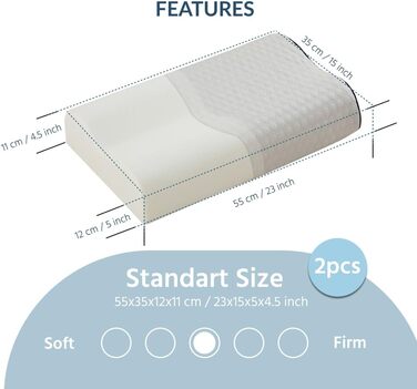 Подушка для підтримки шиї Home Sense Memory Foam 40x60 см, ортопедична, яку можна прати, 13 см, упаковка з 2 шт.