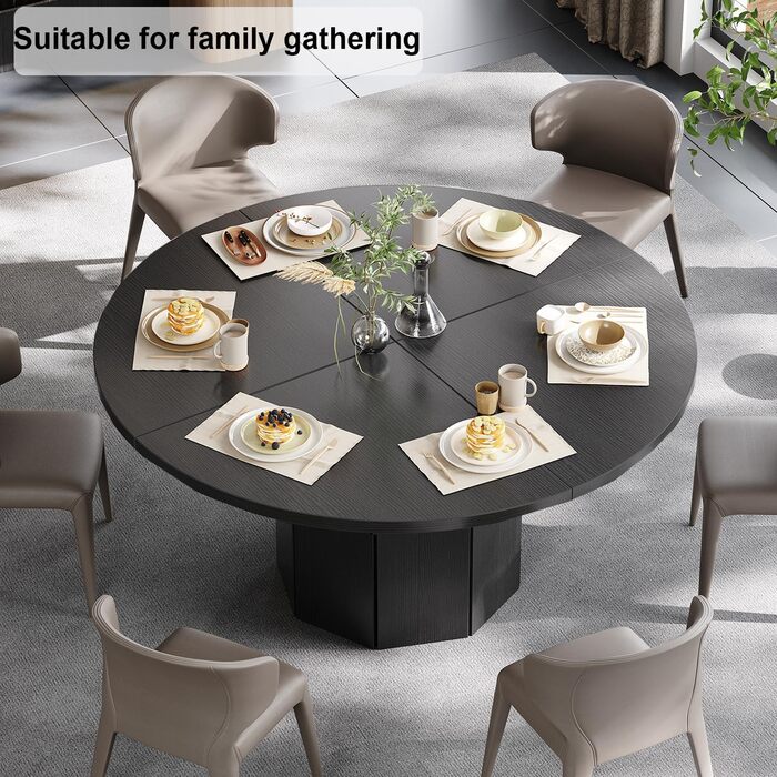 Округлий обідній стіл HSH для 4-6 осіб. Дерев'яний стіл для їдальні/кухні з сучасним дизайном, чорний дуб, 120 x 120 x 75 см