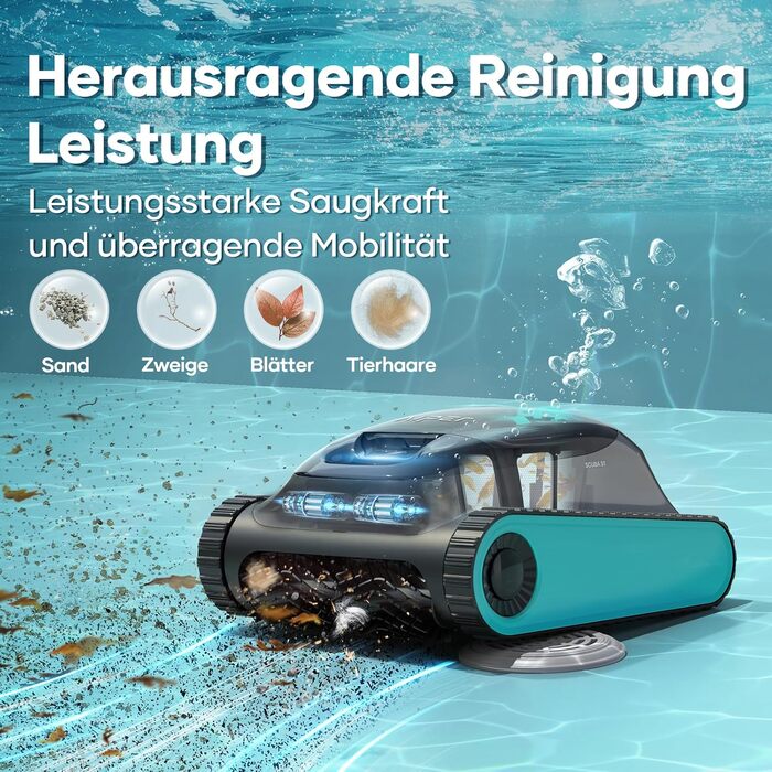 Робот-пилосос для басейну AIPER Scuba S1, бездротовий, для дна і стін, інтелектуальна навігація 2.0, 150 хвилин роботи, для вбудованих басейнів до 150 м², сірий/синій