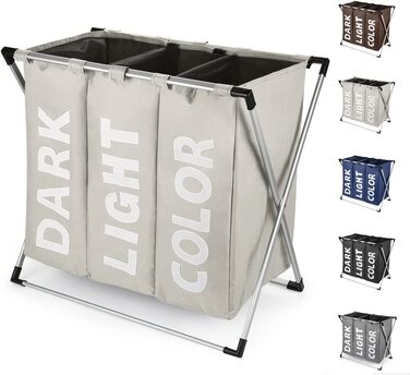 Сортувальник для білизни Oxford Trio з 3 відділеннями, 102L, тканинний, складаний, для дому