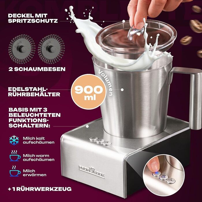 Електричний спінювач молока ProfiCook PC-MS 1032 з нагрівом та охолодженням | 6 функцій, нержавіюча сталь, 500 мл