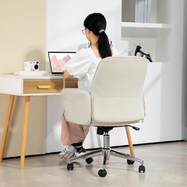 Крісло для дому та офісу Vinsetto: регульоване, поворотне, з функцією гойдання, до 120 кг, для робочого кабінету та спальні (кремовий)