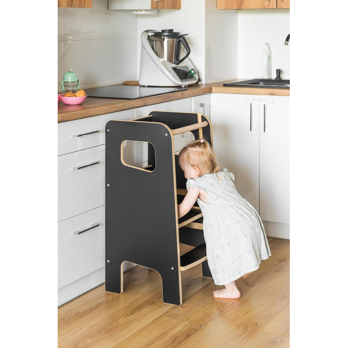 Дитячий навчальний стільчик Монтессорі з перекладиною – білий кухонний помічник, підставка для малюків, безпечна та надійна, з фіксатором, регульована висота, улюблець батьків, сучасний та стійкий Model 4 - Білий (Model 4 - Чорний)