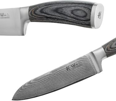 Набір кухонних ножів Wakoli Edis Damast: Сантоку великий та малий, ніж для овочів, універсальний ніж з 67 шарів дамаської сталі (серцевина VG10), ручка з паккавуда, в дерев'яній коробці