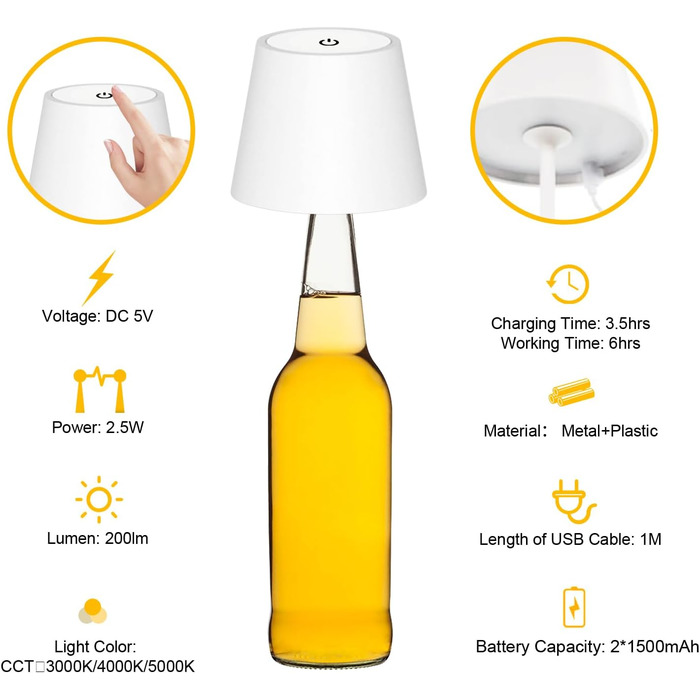 Акумуляторна LED-лампа Antela для дому та вулиці, диммер, 3 кольори, IP44, метал, 2 шт.
