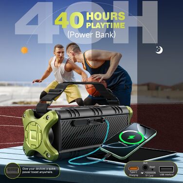 W-KING Портативна Bluetooth Колонка 90W, Вологостійка IPX6, 40 годин, Powerbank, NFC, AUX, TF, Зелена