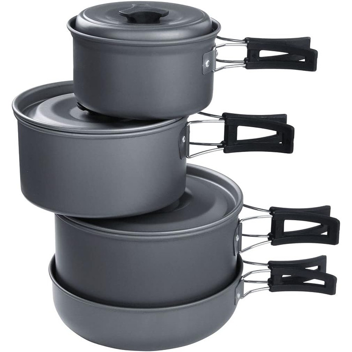 Набір посуду для кемпінгу yourGEAR Ranger V (7 предметів) - для 4-5 осіб. Алюмінієвий, з антипригарним покриттям. У сітчастому мішку.