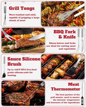 Набір гриль-посуду 28 предметів з нержавіючої сталі, професійний аксесуар для гриля з сумкою, подарунок на День народження/Різдво для чоловіків, для саду та кемпінгу, BBQ