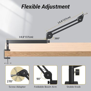 Мікрофонна стійка TONOR T40LP низькопрофільна, регульована, для геймінгу, подкастів, запису, 74 см, чорна