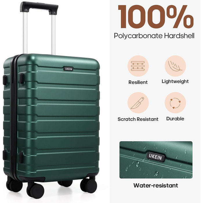 Набір валіз Roadcheer: тріо з полікарбонату з TSA-замком, рюкзак, аксесуари для подорожей (темно-зелений)