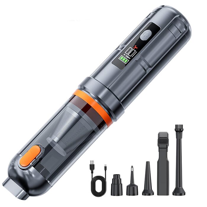 Акумуляторний ручний пилосос для авто та дому 4-в-1, безщітковий мотор, потужність 26000Па, 3 режими всмоктування, з підсвіткою (Помаранчевий)