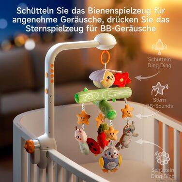 Мобіль для ліжечка TUMAMA KIDS з музикою та проєктором зірок, іграшка для малюків 0-9 місяців, з пультом, сенсорна іграшка для новонароджених