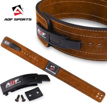 Пояс для важкої атлетики AQF, 4'x10 шкіряний, підкладка із замші, для фітнесу, пауерліфтингу, спорту та станової тяги (L, коричневий)