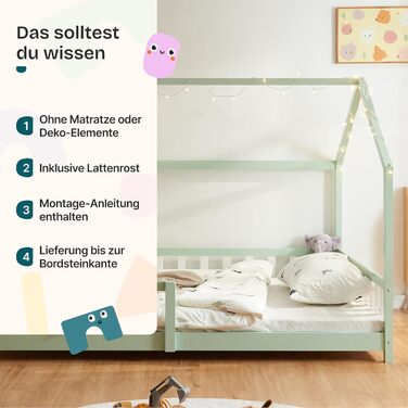 Дитяче ліжко Hesel Hausbett: біле, з бортиками та ламелями, Montessori, 120x200 см