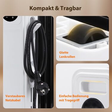 Електричний масляний радіатор Aigostar Cozy 2300W з пультом дистанційного керування, 11 ребер, термостат, 3 режими, таймер 24г, LED-дисплей, захист від перекидання та перегріву, мобільний обігрівач для кімнати