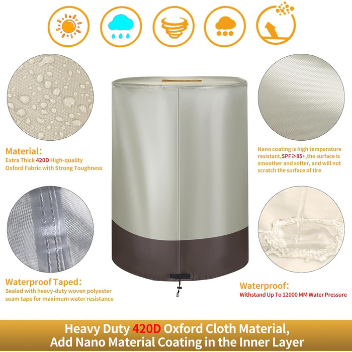 Міцна сумка для коліс автомобіля 420D, універсальна, для 4 коліс, з блискавкою та водовідштовхувальним покриттям, розмір 84x120 см (бежева та коричнева)