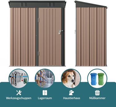 Металевий сарай для інструментів Bealife 180x162x95 см, сталевий садовий шоп, вуличний склад, господарський будиночок для двору, тераси, газону (коричневий)