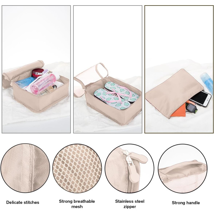Набір органайзерів для подорожей та валізи Packing Cubes, водонепроникні сумки для одягу, 12 шт, бежевий