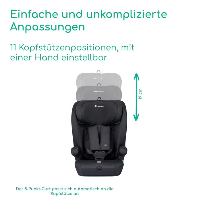 Автокрісло Bebeconfort Ever i-Safe 9-36 кг, 15 міс. - 12 років, 76-150 см, R129, захист від бокового удару, 11 положень підголівника, інтегровані підлокітники, Full Black