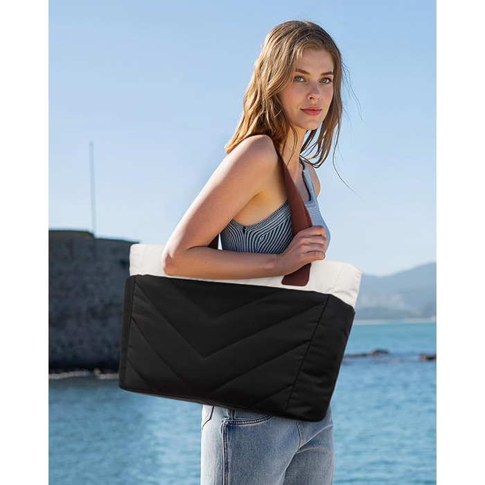 Сумка для ноутбука LOVEVOOK 15.6 дюймів, жіноча: шопер, велика робоча сумка, для навчання, універсітету, бізнесу (чорно-біро-коричнева)