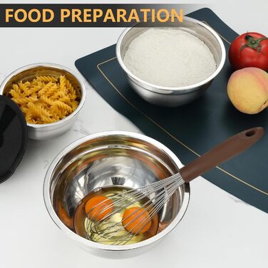 Набір міксерів Hunnycook 7 шт. з нержавіючої сталі, салатовниці з кришкою, набір місок для перемішування, 5л, 4.5л, 4л, 2.4л, 1.7л, 1.25л, 0.8л, чорний