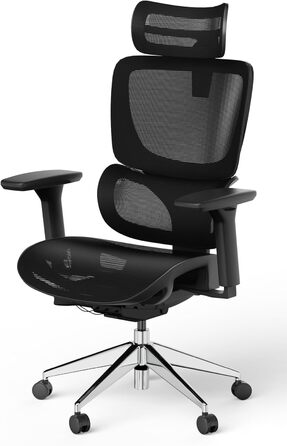 Ергономічне крісло для офісу та геймінгу Ergolutions Senta FX Mesh - чорний + алюміній, регульована 3D-підголовник, сітчаста тканина, для великих людей, 7 років гарантії, сертифікат BIFMA