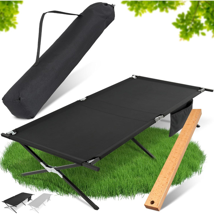 Розкладне польове ліжко HAINBAUR XXL 210x70/100 см, до 200 кг, складане кемпінгове ліжко з монтажним інструментом