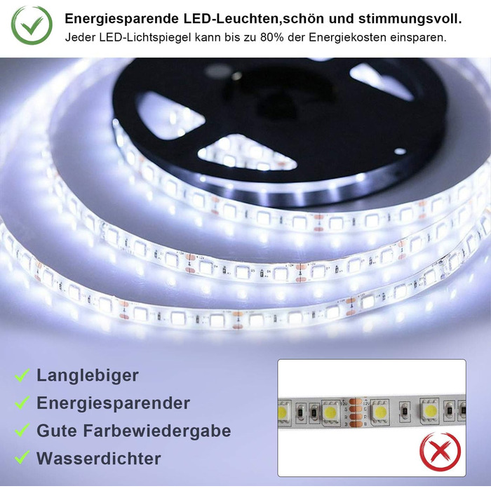 Елегантне дзеркало для ванної кімнати з LED-підсвічуванням 45x60 см, холодне біле світло, IP44, енергозбереження, для ванної кімнати, настінне