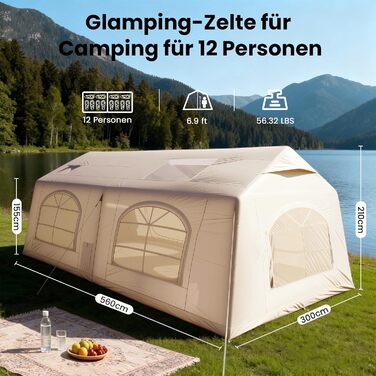 Надувний намет для кемпінгу Oxford 12 осіб - Водонепроникний, Air Glamping намет для відпочинку на природі