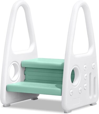 Триттхокер для дітей LZQ Kinder: 2 сходинки, навчальний стільчик-сходинка, піраміда, антиковзкий, пластик, для ванної/кухні, зелений