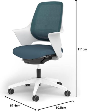 Ергономічне крісло Ergotopia WellBack, Made in Germany, з підтримкою попереку та синхромеханікою для офісу та дому. Рама: білий, оббивка: сірий (Рама: білий - оббивка: блакитний)