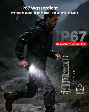 Потужний тактичний ліхтарик Shadowhawk LED 1 000 000 Лм, 50Вт, акумулятор 6000mAh, дальність 1000м, LCD-дисплей, функція розпалювання вогню, чорний — для кемпінгу та виживання