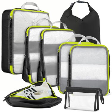 Набір органайзерів для одягу в дорогу Cipway (8 шт), компресійні пакувальні куби з сітки для валізи та рюкзака, чорні