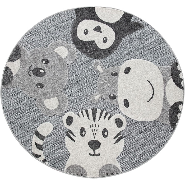 Дитяча кімната Дитячий вуличний килим Круглий ігровий килимок Тваринний дизайн Сірий, Розмір Ø 200 см Круглий