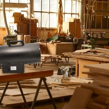 Газовий нагрівач з вентилятором, 15 кВт, з газовим шлангом 1,2 м та редуктором тиску 700 мбар, нержавіюча сталь, Piezo-запалювання, з ручкою